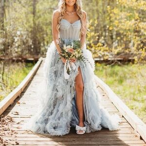 Elegant Blue Strapless Women Dress